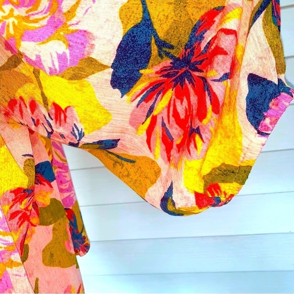 Women’s NWT Terra & Sky Pink and Yellow Boho Ruffled shoulder Blouse size 4XL - Picture 5 of 7